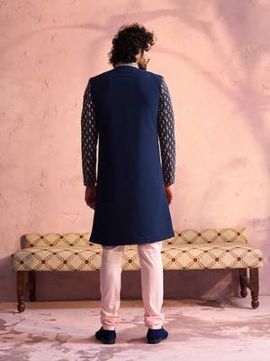 navy blue and pink viscose sherwani set 3