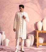  men's cream silk blend sherwani set