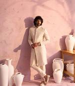 Cream Georgette Sherwani Set