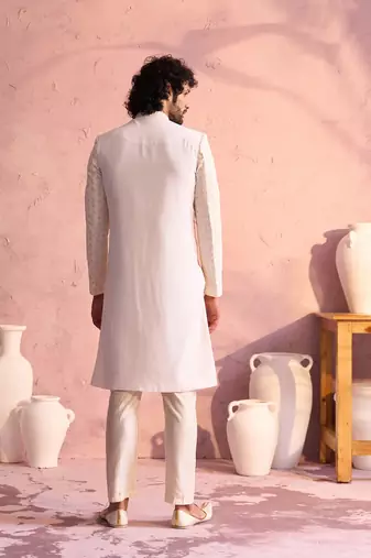 Cream Georgette Sherwani Set