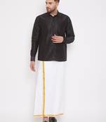  black and white silk blend shirt and mundu