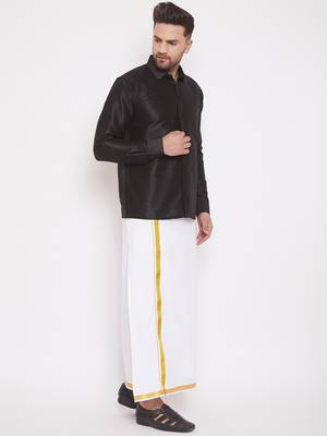  black and white silk blend shirt and mundu 2