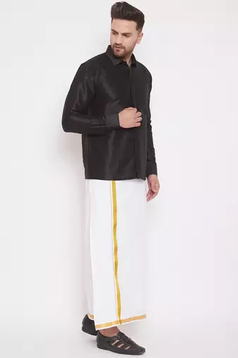  black and white silk blend shirt and mundu