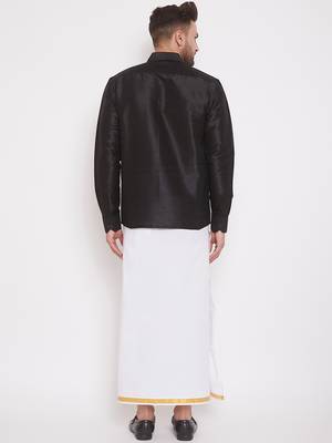  black and white silk blend shirt and mundu 3