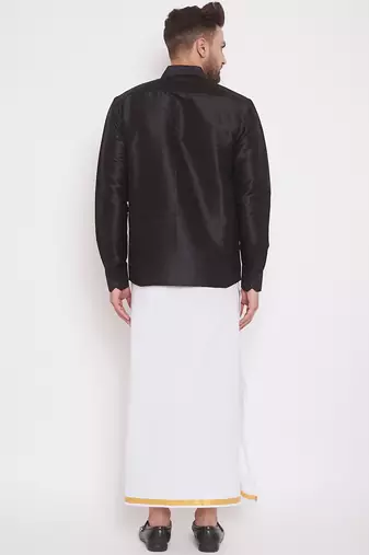  black and white silk blend shirt and mundu