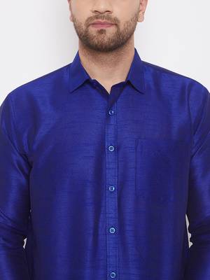  blue and white silk blend shirt and mundu 4