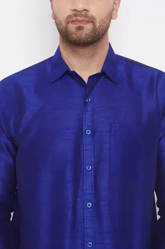  blue and white silk blend shirt and mundu