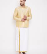  gold and white silk blend shirt and mundu