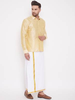  gold and white silk blend shirt and mundu 2