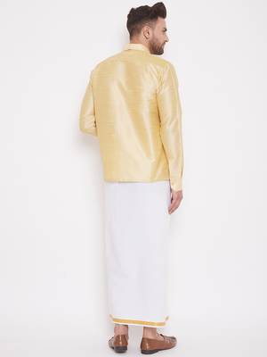  gold and white silk blend shirt and mundu 3