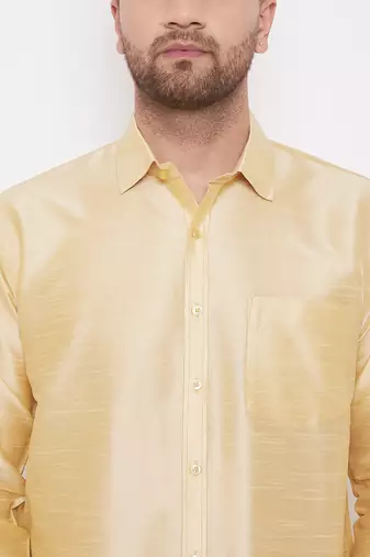  gold and white silk blend shirt and mundu