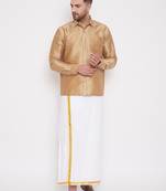  rose gold and white silk blend shirt and mundu