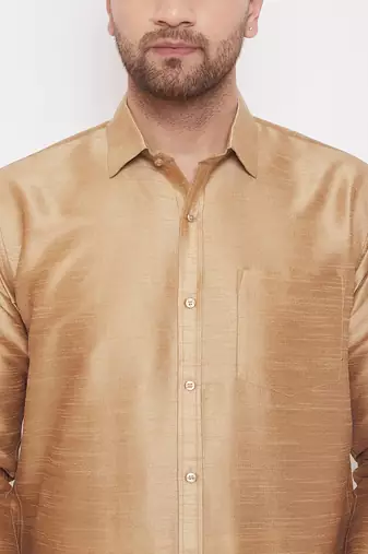  rose gold and white silk blend shirt and mundu