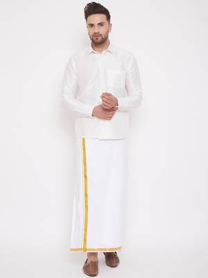  white silk blend shirt and mundu 1