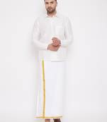  white silk blend shirt and mundu