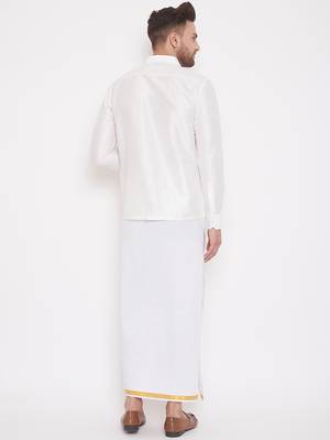  white silk blend shirt and mundu 3