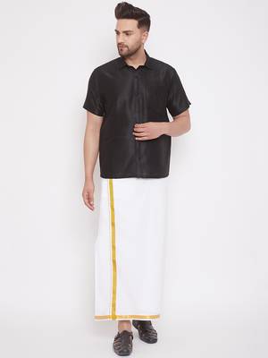  black and white silk blend shirt and mundu 1