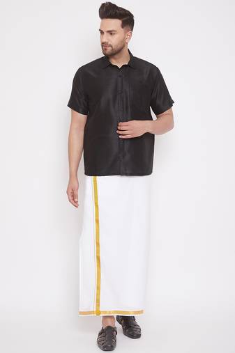  men's black and white silk blend shirt and mundu