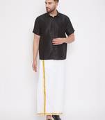  black and white silk blend shirt and mundu