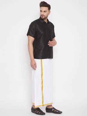  black and white silk blend shirt and mundu 2