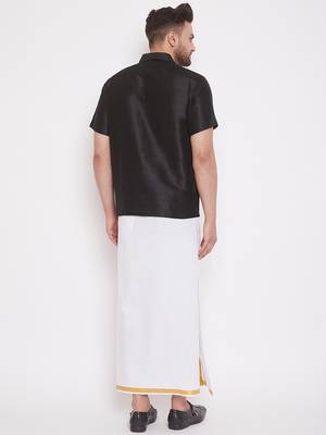  black and white silk blend shirt and mundu 3
