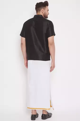  black and white silk blend shirt and mundu