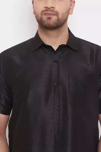  black and white silk blend shirt and mundu