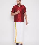  maroon and white silk blend shirt and mundu
