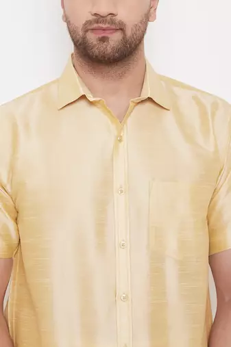  gold and white silk blend shirt and mundu