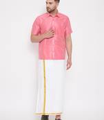  pink and white silk blend shirt and mundu
