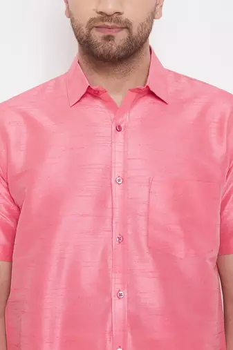  pink and white silk blend shirt and mundu
