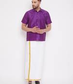  purple and white silk blend shirt and mundu