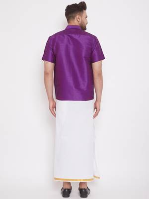 purple and white silk blend shirt and mundu 3