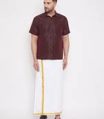  wine and white silk blend shirt and mundu