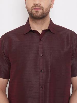  wine and white silk blend shirt and mundu 4