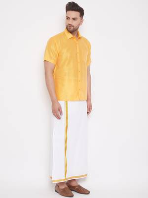  yellow and white silk blend shirt and mundu 2