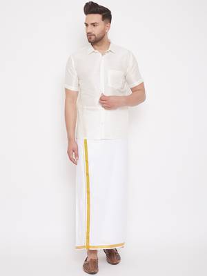  cream and white silk blend shirt and mundu 1