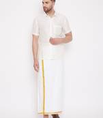  cream and white silk blend shirt and mundu