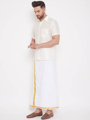  cream and white silk blend shirt and mundu 2