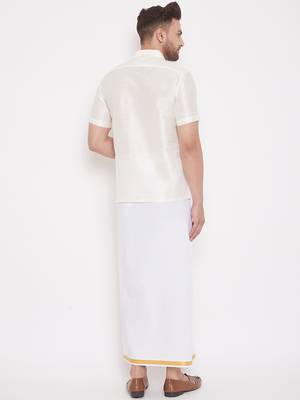  cream and white silk blend shirt and mundu 3