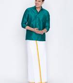  green and white silk blend shirt and mundu