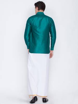  green and white silk blend shirt and mundu 3