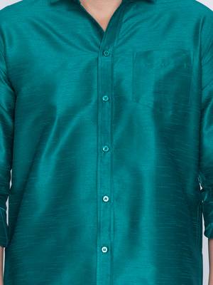  green and white silk blend shirt and mundu 4