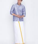  lavander and white silk blend shirt and mundu
