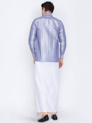  lavander and white silk blend shirt and mundu 3