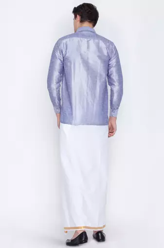 lavander and white silk blend shirt and mundu