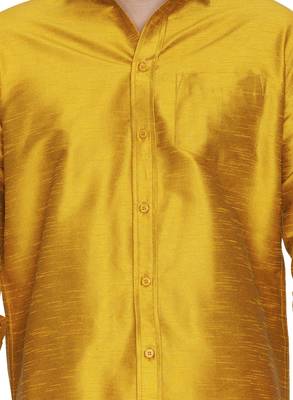  mustard and white silk blend shirt and mundu 4