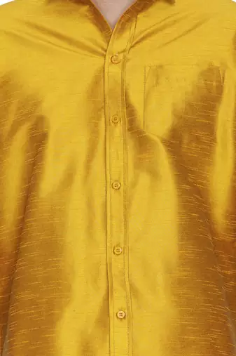  mustard and white silk blend shirt and mundu