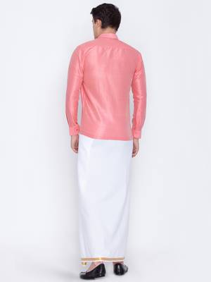  pink and white silk blend shirt and mundu 3