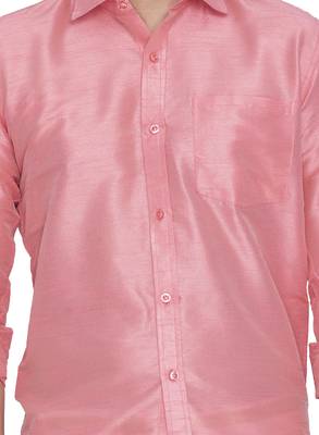  pink and white silk blend shirt and mundu 4